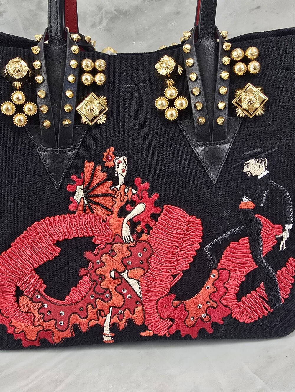 🔥RARE🔥 Christian Louboutin Tote Bag with Red Embroidered Flamenco Motif - Picture 5 of 16
